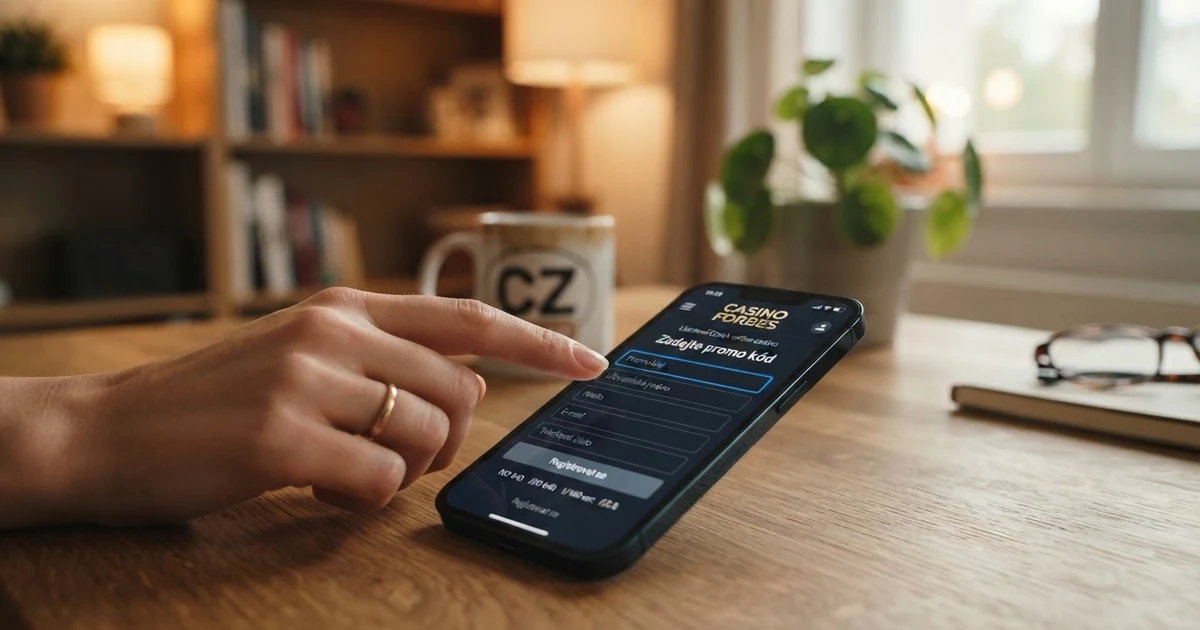 Registrační formulář českého online casina s polem pro zadání promo kódu a tlačítkem pro odeslání
