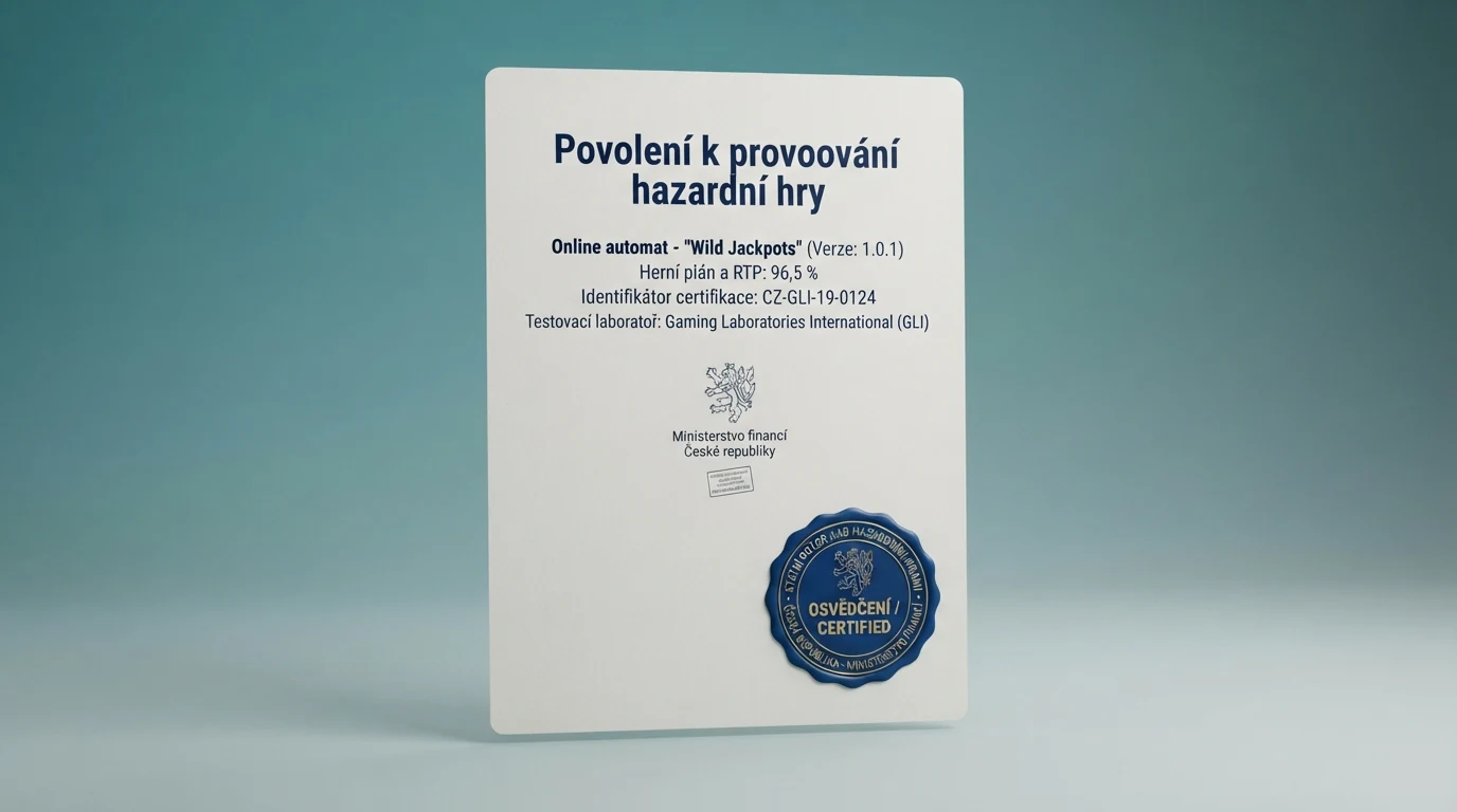 Úřední dokument nebo certifikát s razítkem akreditované zkušební laboratoře odkazující na schválení hazardní hry podle české legislativy