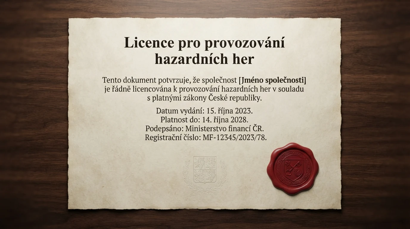 Dokument s licencí hazardní hry a razítkem Ministerstva financí ČR