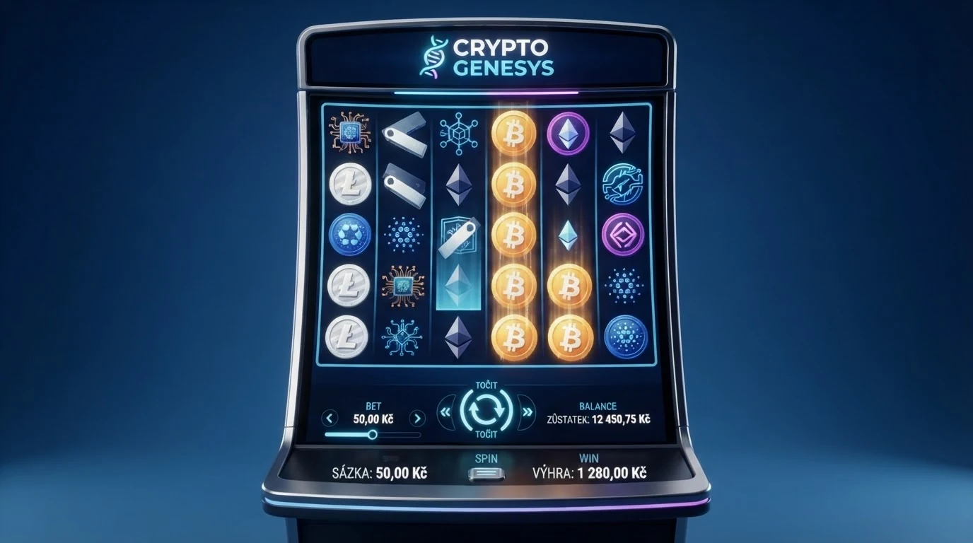 Výherní automat s kryptoměnovou tematikou a kaskádovými výhrami