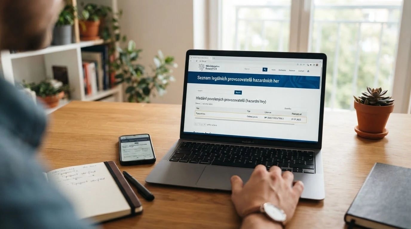 Výřez oficiálního seznamu legálních provozovatelů MF ČR nebo stránky s informacemi o regulaci