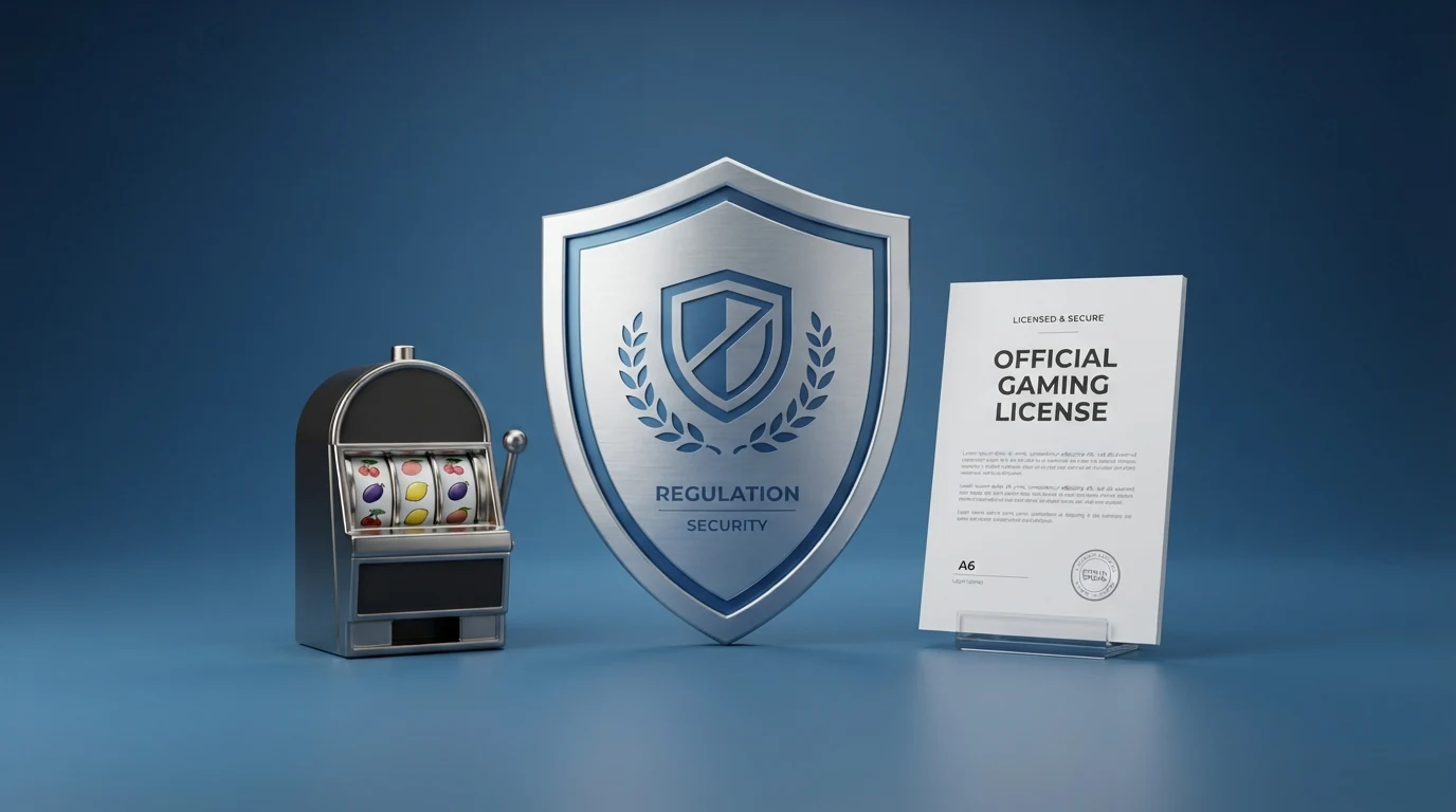 Koláž loga Ministerstva financí ČR, symbolu licence a klasického automatu s důrazem na bezpečí