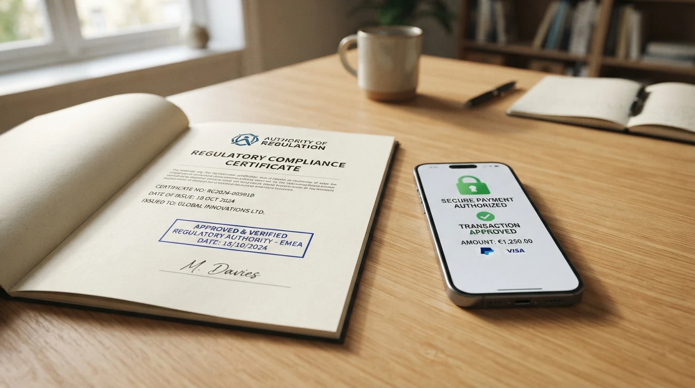 Úřední dokument Ministerstva financí ČR vedle symbolu zámku a loga Apple Pay na displeji telefonu