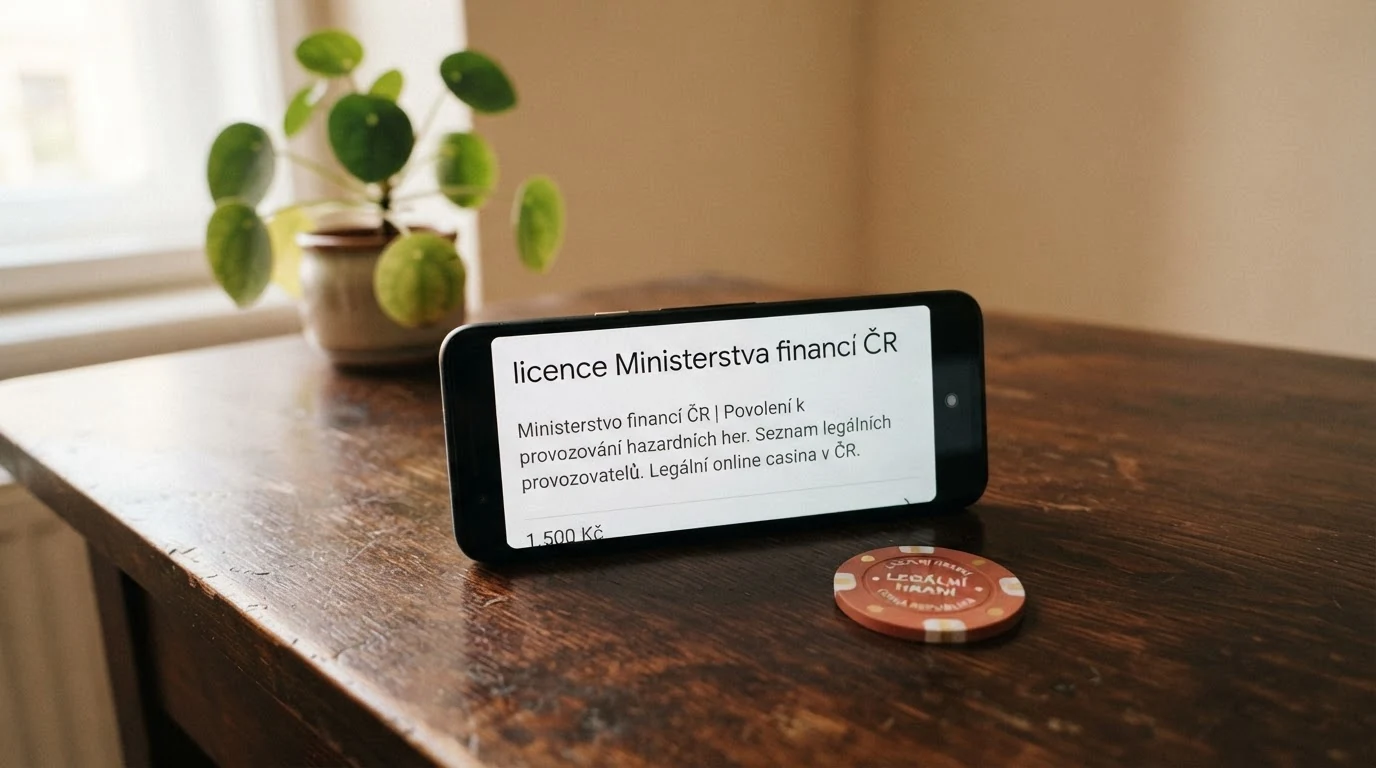 Úřední listina nebo štít s nápisem licence Ministerstva financí ČR