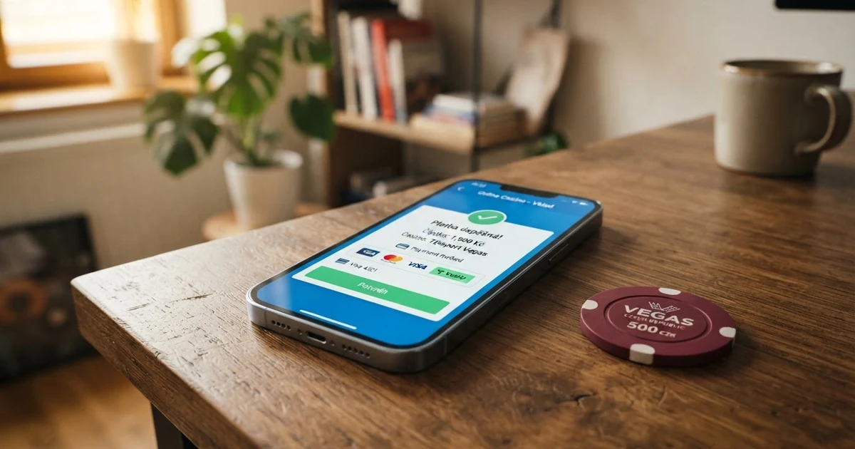 Platební brána GoPay na displeji mobilního telefonu vedle loga online casina, Česká republika