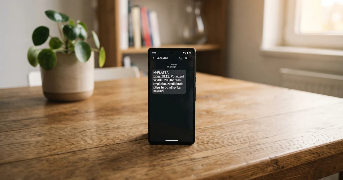 Mobilní telefon zobrazující potvrzovací SMS zprávu o vkladu do online kasina