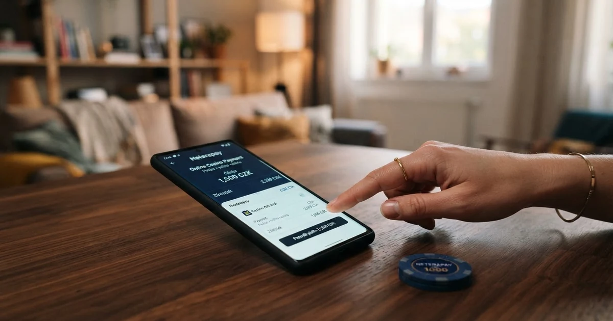 Mobilní telefon s otevřenou aplikací Neterapay a logem platební brány na obrazovce