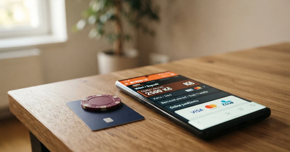 Chytrý telefon s platební stránkou online kasina, vedle platební karta a ikony metod