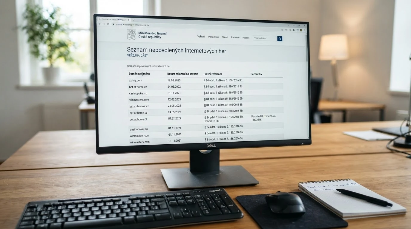 Výřez z veřejné části Seznamu nepovolených internetových her na webu Ministerstva financí ČR