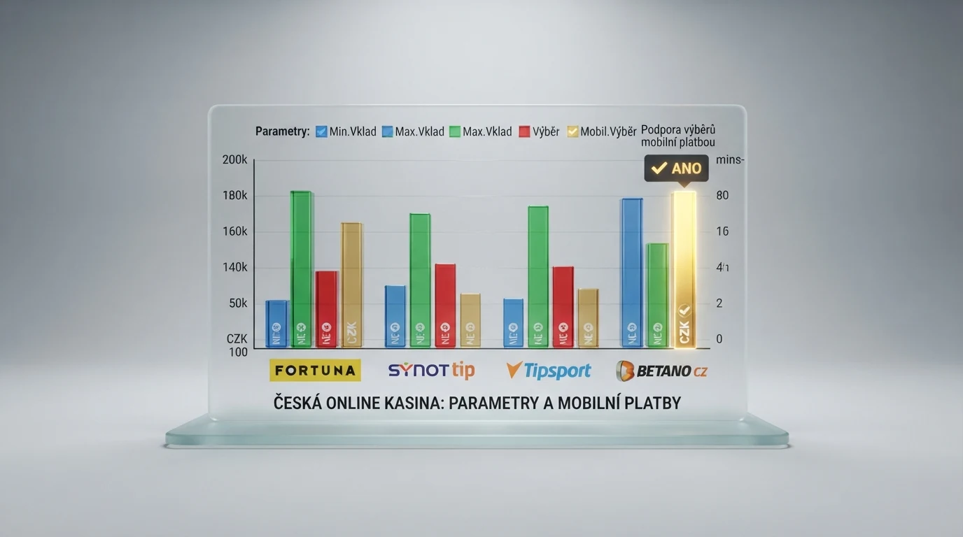 Přehledová infografika srovnávající parametry českých online kasin přijímajících Apple Pay