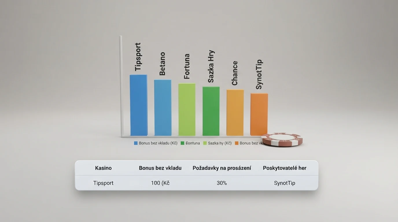 Srovnávací tabulka bonusů bez vkladu napříč českými licencovanými kasiny