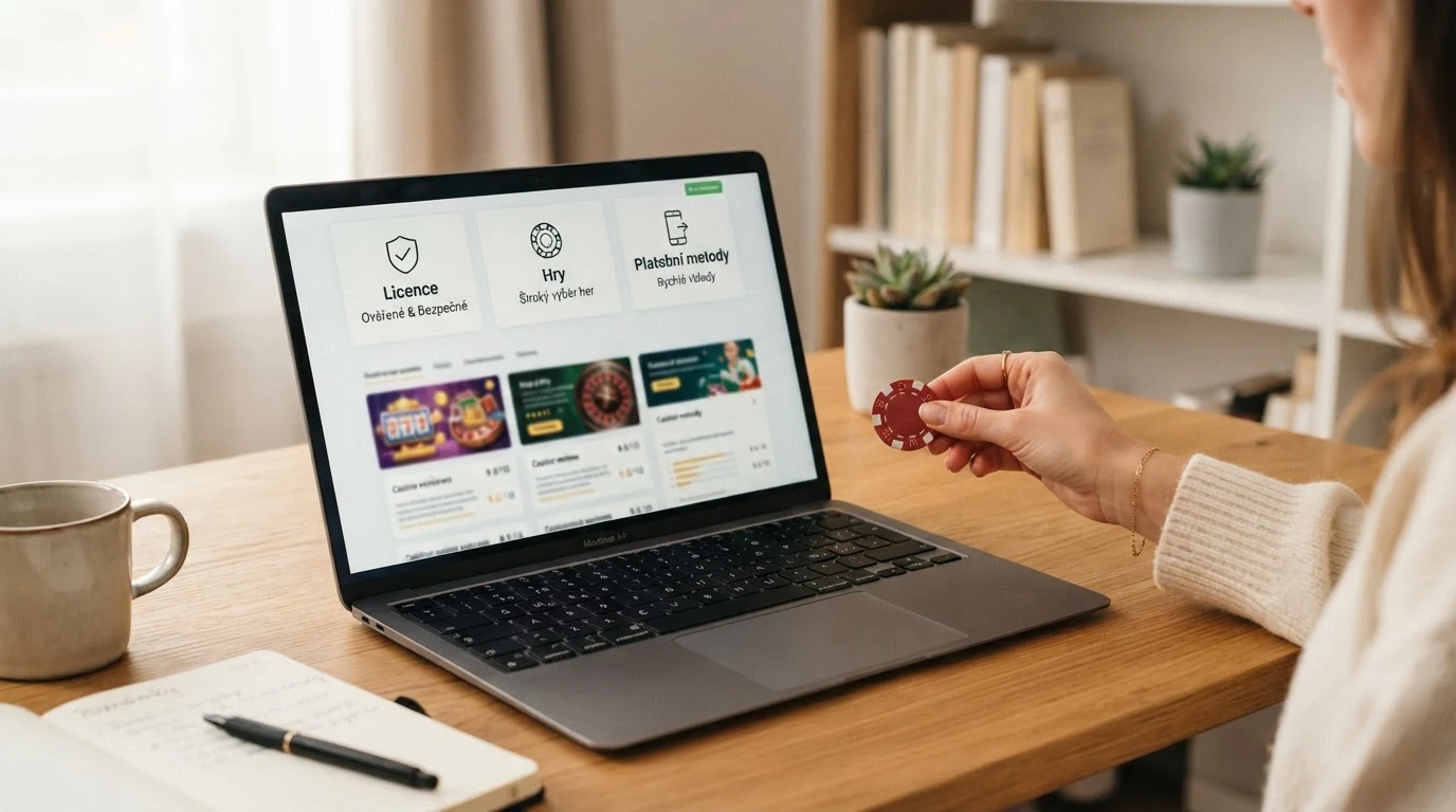 Tabulka srovnávající česká online kasina podle licence, mobilní platby, uvítacího bonusu a poskytovatelů her