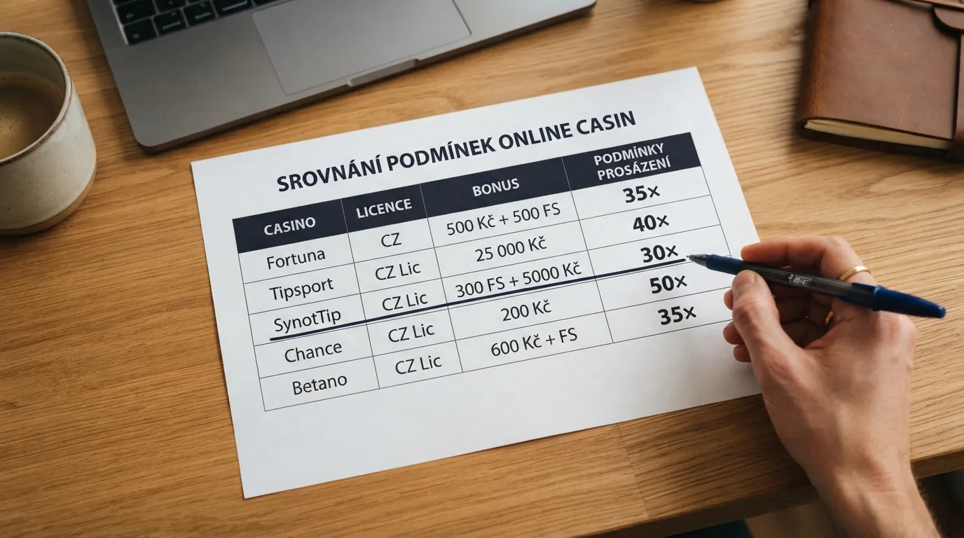 Srovnávací tabulka s řádky operátorů a sloupci licence, bonus, protočení — hodnoty zvýrazněné podle výhodnosti