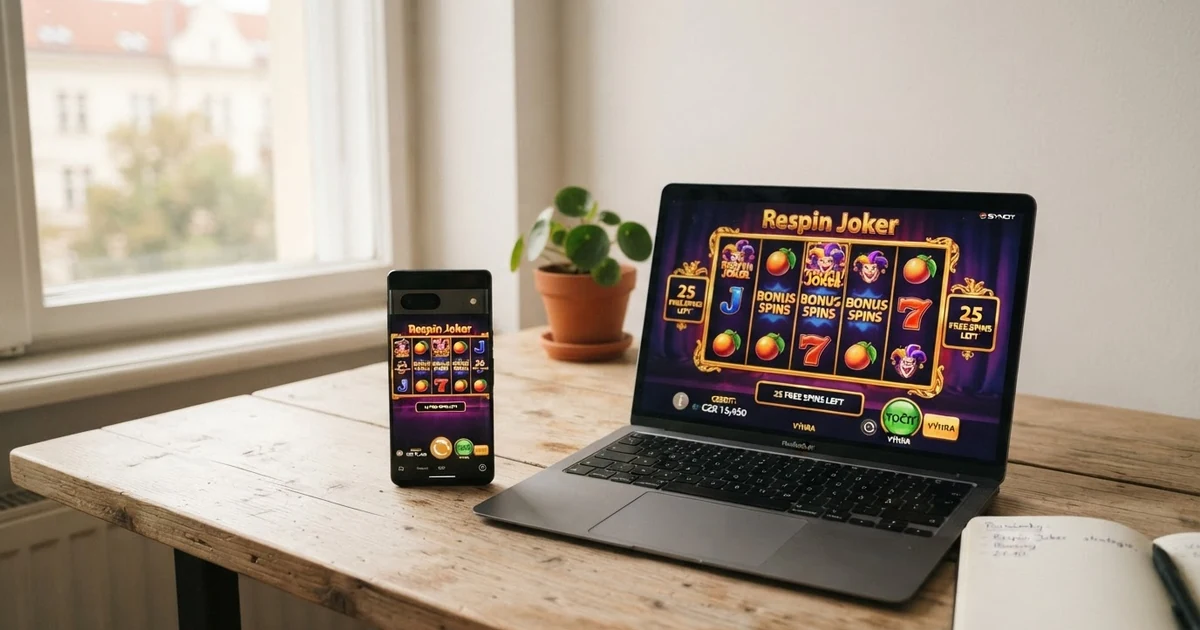 Webové hrací automaty spuštěné v prohlížeči na notebooku a vedle na mobilním telefonu