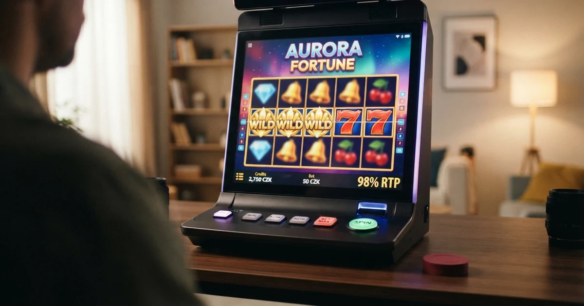 Barevné výherní automaty s digitálním displejem zobrazujícím procento RTP, hrací plocha online casina