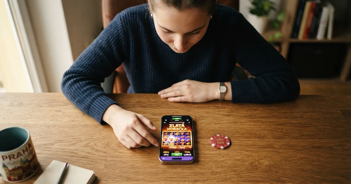 Hráč sedí u notebooku na obrazovce má otevřené online casino a vedle leží platební karta